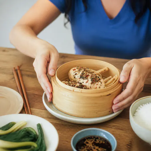 Steamed chicken with pepper and Tah tsai